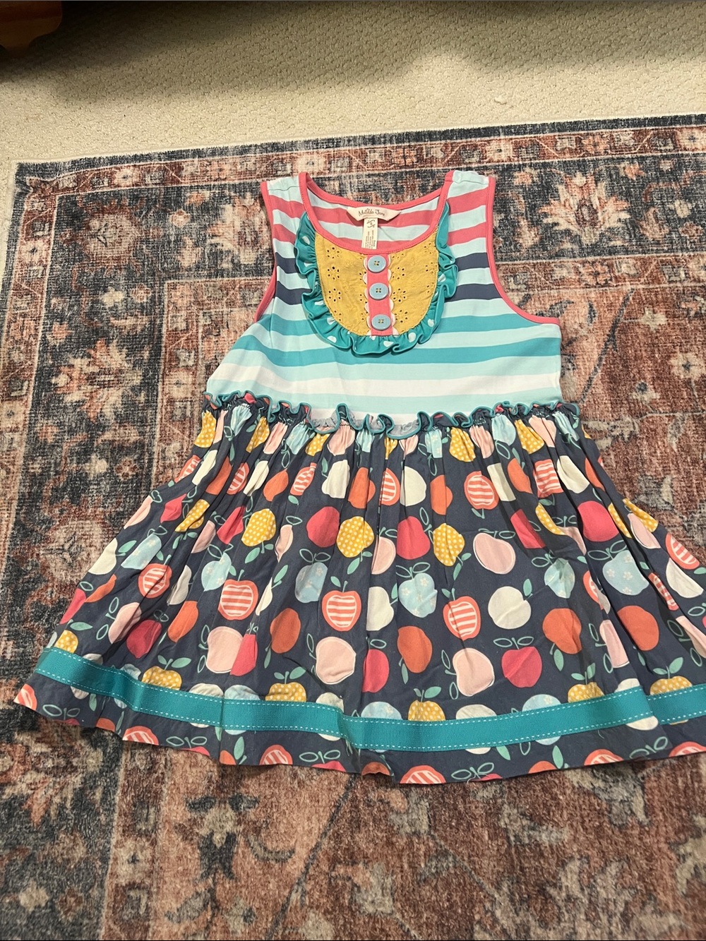 Matilda Jane Teal, Navy & Yellow Apple-Print Sleeveless Dress
